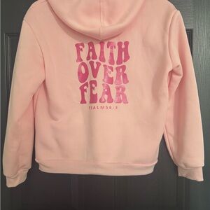 Faith Over Fear Pink Kids Hoodie
